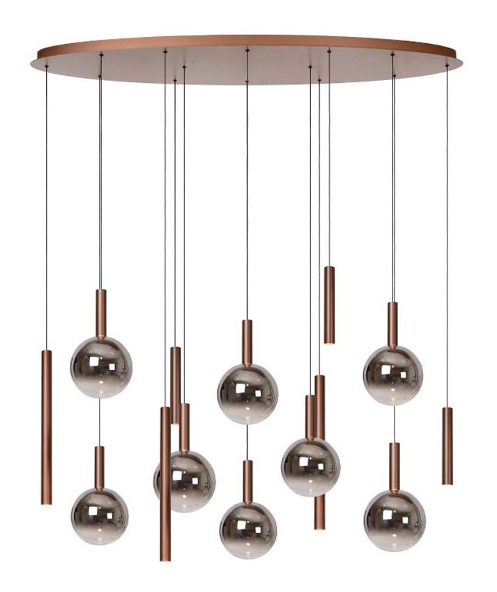 Lucide Premium JASMINE - Hanglamp - 140x54x210cm - LED Dimb. - CCT - 14x4,4W 2200K/3300K - Koper