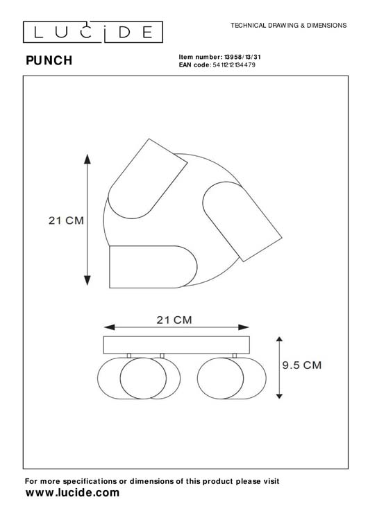 Lucide PUNCH - Plafondspot - Ø 21 cm - 3xGU10 - Wit