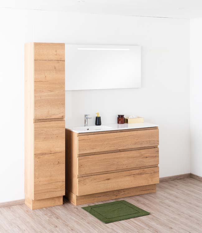 Badmeubel Daria eik goudbruin 1200 mm staand  wastafel glans links