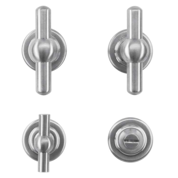 Poignée de porte pienza vieux T+T look inox + serrure toilette