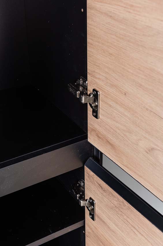 Meuble de salle de bains Molly chêne suspendu avec lavabo double noir mat 120cm