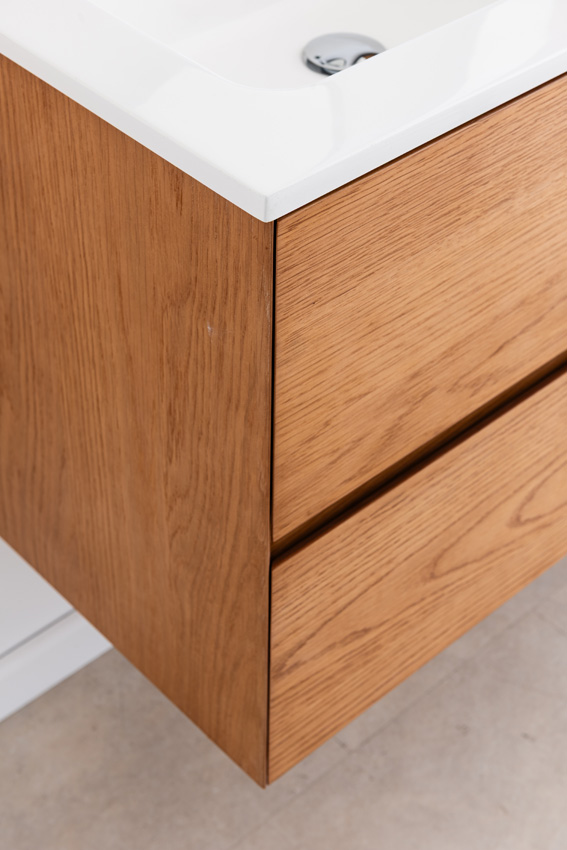 Badkamermeubel Fior eik hangend met dubbele wastafel mat wit 120cm