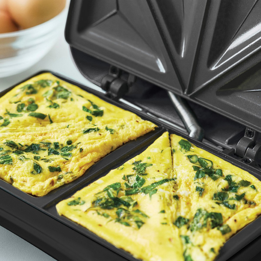 Appareil 3 en 1 pour croque-monsieur, gaufres et paninis bleu-gris avec revêtement antiadhésif sans PFAS