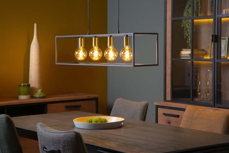 Hanglamp - zwart/goud - vierkant - 4xE27 - 40W