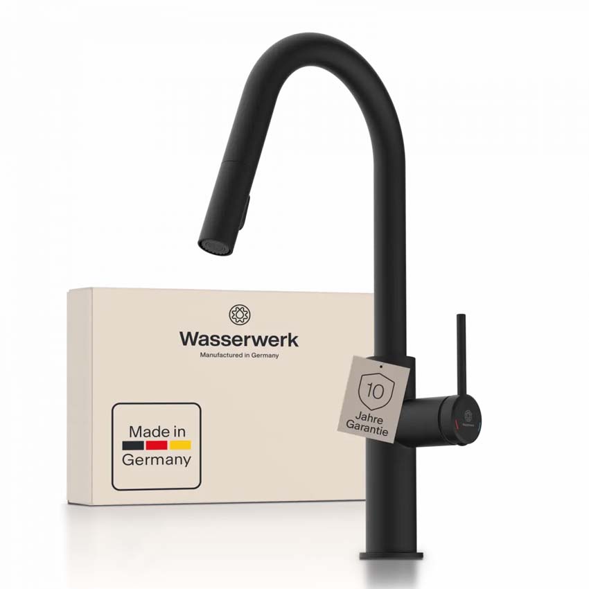 Robinet de cuisine Wasserwerk WK 13 Curve noir mat avec bec extractible