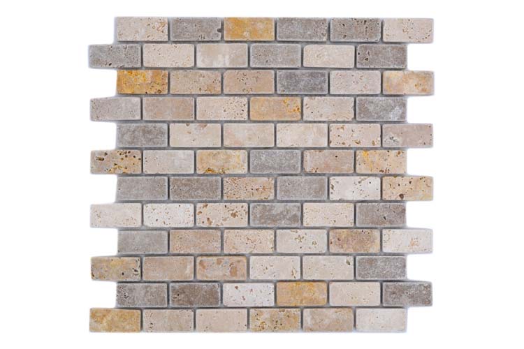 Mosaïque brick mix travertin 30,5 x 30,5 cm
