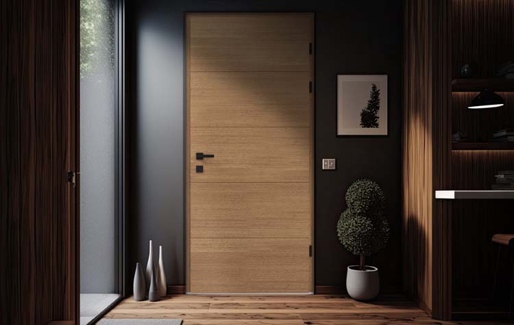 Porte extérieure bois Ebro meranti naturel 980x2180mm ouvrant à droite