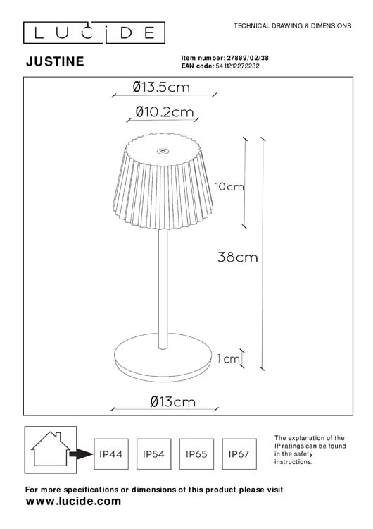 Lampe de table extérieure - beige - H38cm - LED - 2W - 2700K - IP54 - 3StepDim - avec station de charge