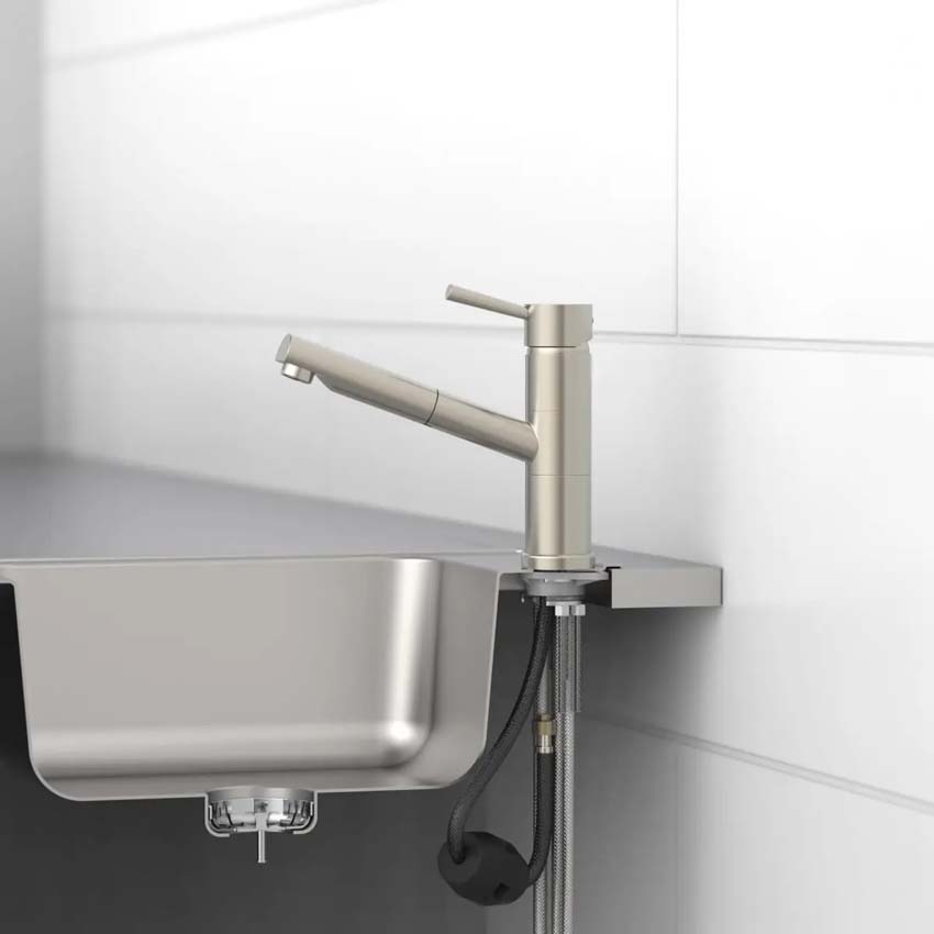 Keukenkraan Unai inox-look met uittrekbare uitloop