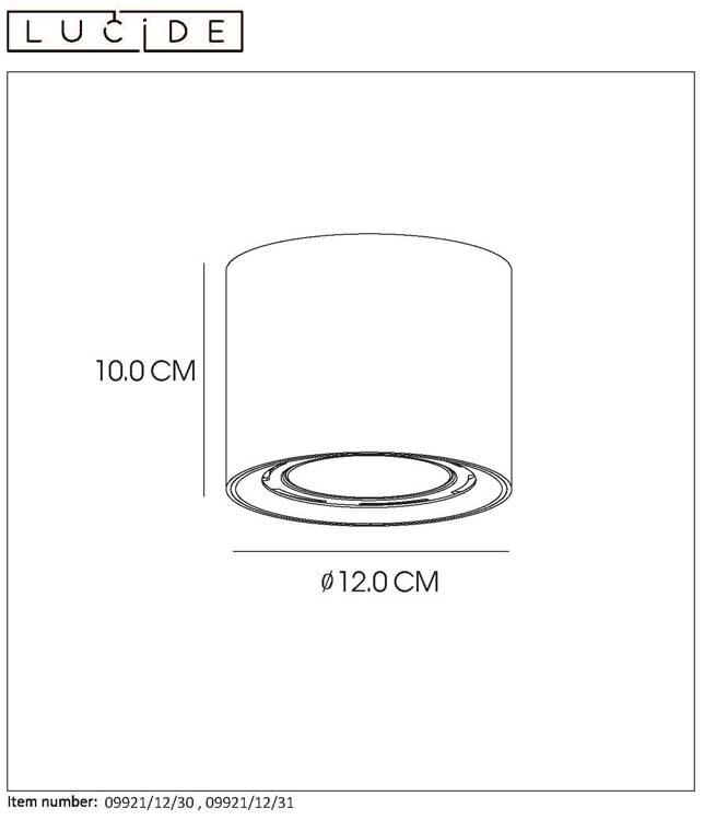 Lucide FEDLER - Spot plafond - Ø 12 cm - LED Dim to warm - GU10 - 1x12W 3000K/2200K - Noir