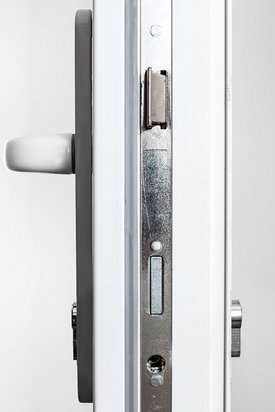Porte extérieure semi-vitrée PVC verre triple vitrage clair blanc ouvrant à droite sur mesure