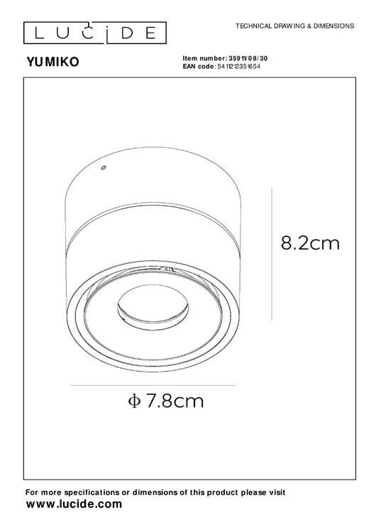 Lucide YUMIKO - Spot plafond - LED Dim. - 1x8W 2700K - Noir