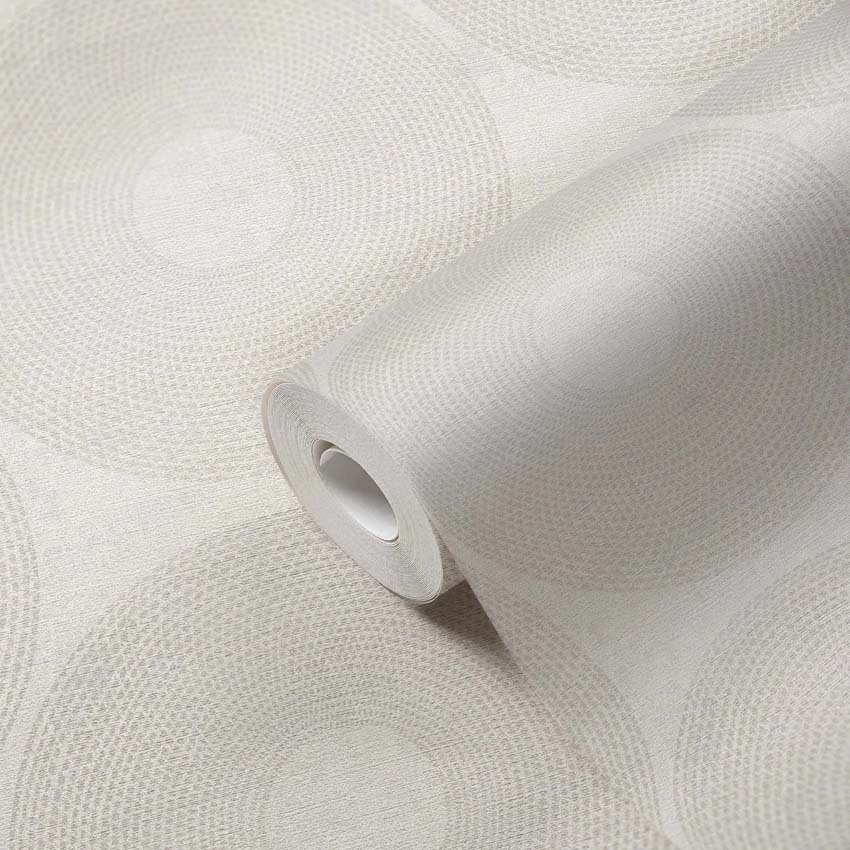 Vinyl op vliesbehang cirkel zilver/wit 0,53x10m