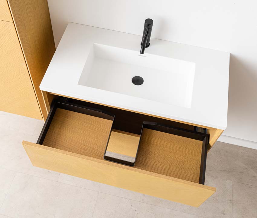 Meuble de salle de bain Waldorf chêne 900 mm lavabo mat blanc