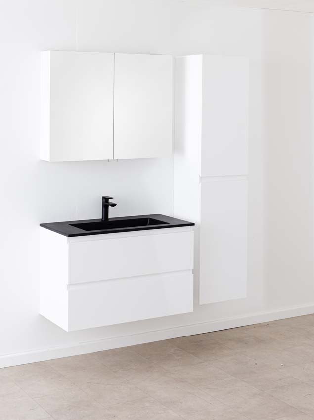 Meuble de salle de bain Tibo blanc avec lavabo simple blanc noir 90cm