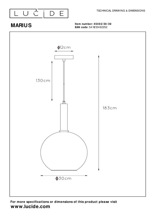 Lucide MARIUS - Hanglamp - Ø 30 cm - 1xE27 - Zwart