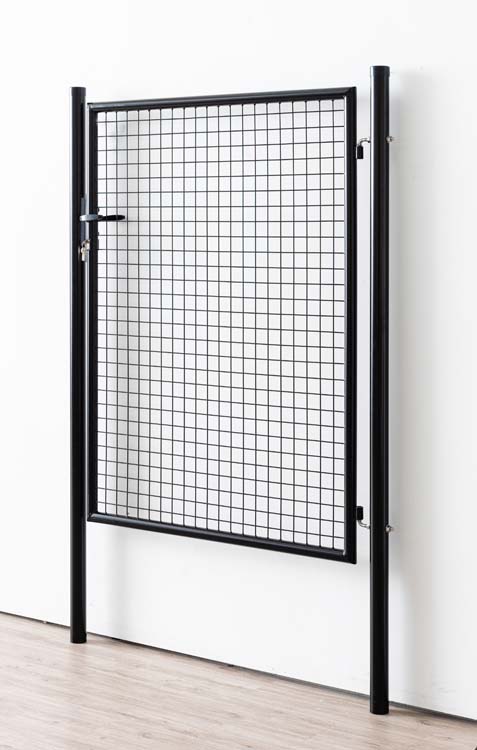 Complete enkele tuinpoort zwart 150x125cm - ronde palen, inclusief palen, slot en kruk