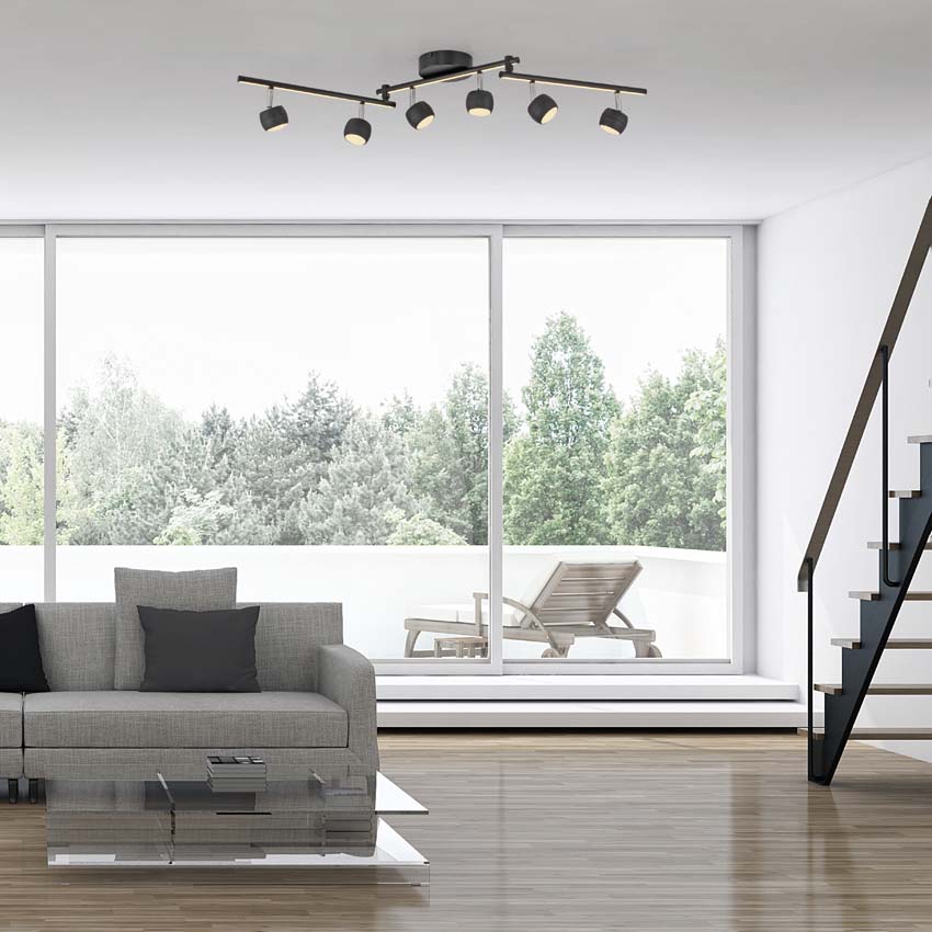 Spot plafond - noir - 40,5-111cm - dimbaar - 6x5,53W - 3000K