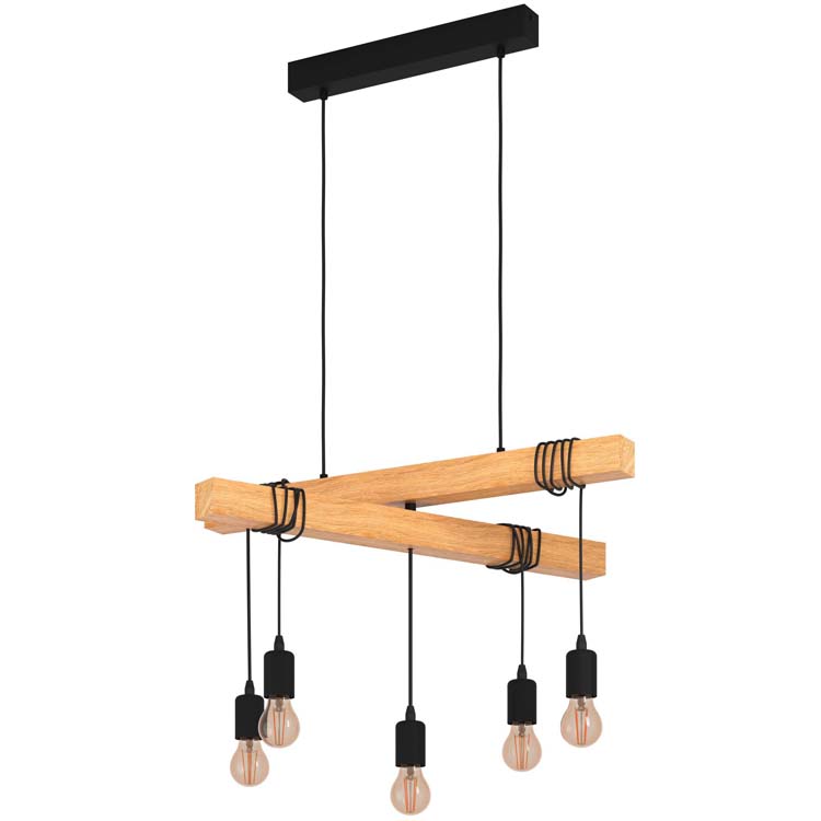 Suspension bois/noir E27 5x60W