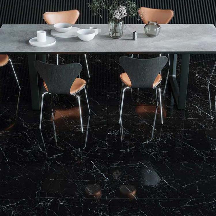 Carrelage de sol et mural Nero Marquina imitation marbre noir brillant 60x120cm