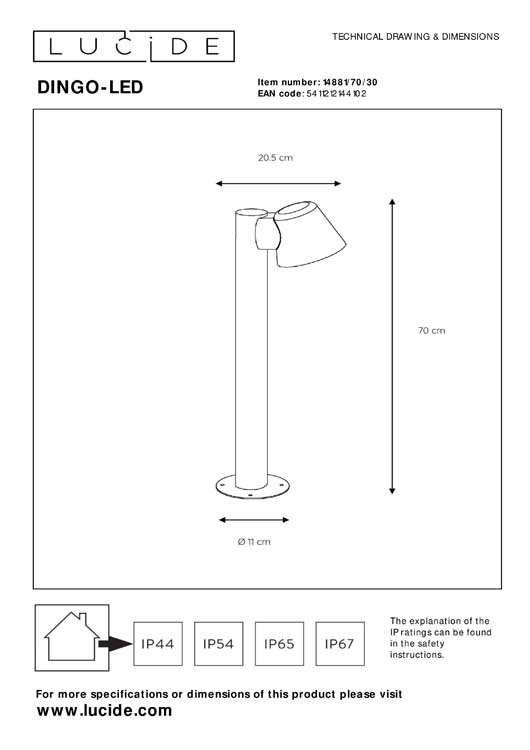Lucide DINGO-LED - Borne extérieur Extérieur - Ø 11,5 cm - LED Dim. - GU10 - 1x4,5W 3000K - IP44 - Anthracite
