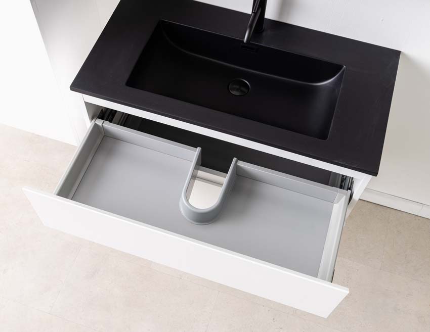 Badkamermeubel Tibo wit 900 mm wastafel zwart mat