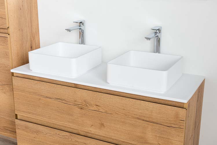 Meuble de salle de bain Daria chêne brun doré 1200 mm tablette en saillie mat