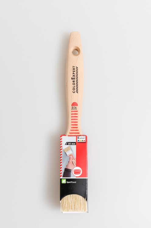 Platte kwast 30 mm - beige haar-mix - houten greep met gripzone