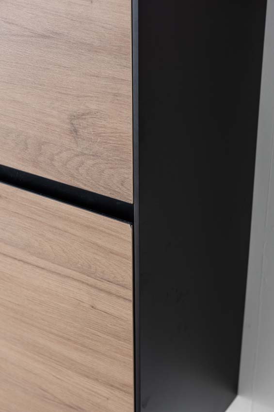Meuble de salle de bains Molly chêne suspendu avec lavabo double noir mat 120cm
