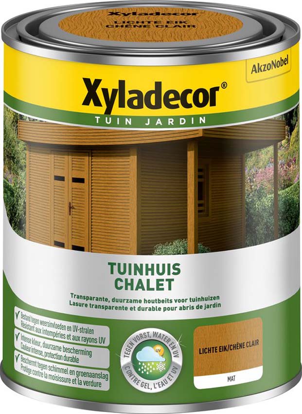 Houtbeits tuinhuis Xyladecor lichte eik 750ML