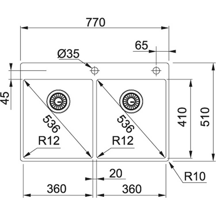 Spoelbak Franke Box inox 2 bak 77x51cm