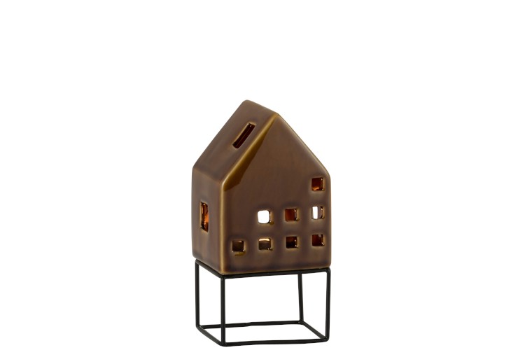 Huis modern porselein bruin H16 cm