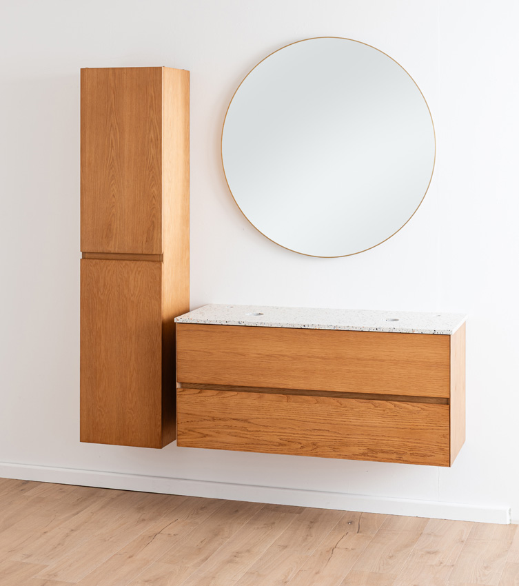 Badkamermeubel Fior eik hangend met dubbel topblad terrazzo 120cm