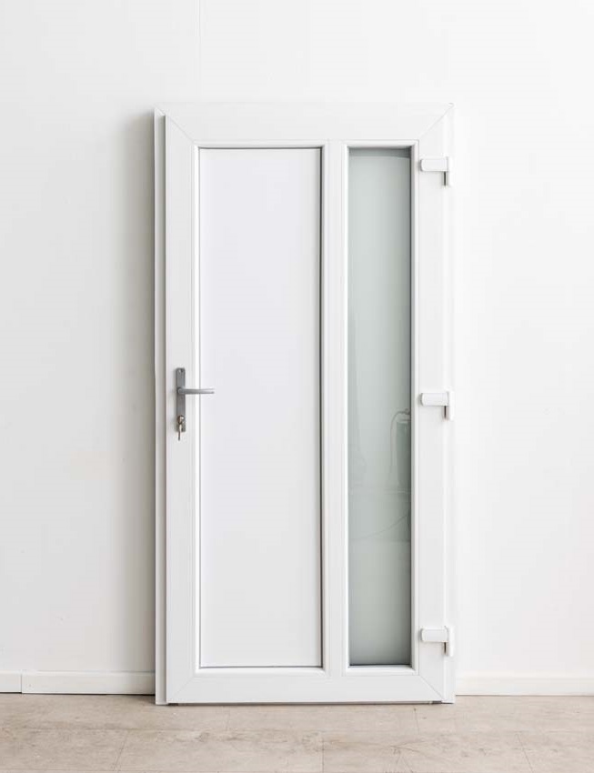 Buitendeur Lumeo PVC mat glas antraciet/wit 1000x2000mm rechts