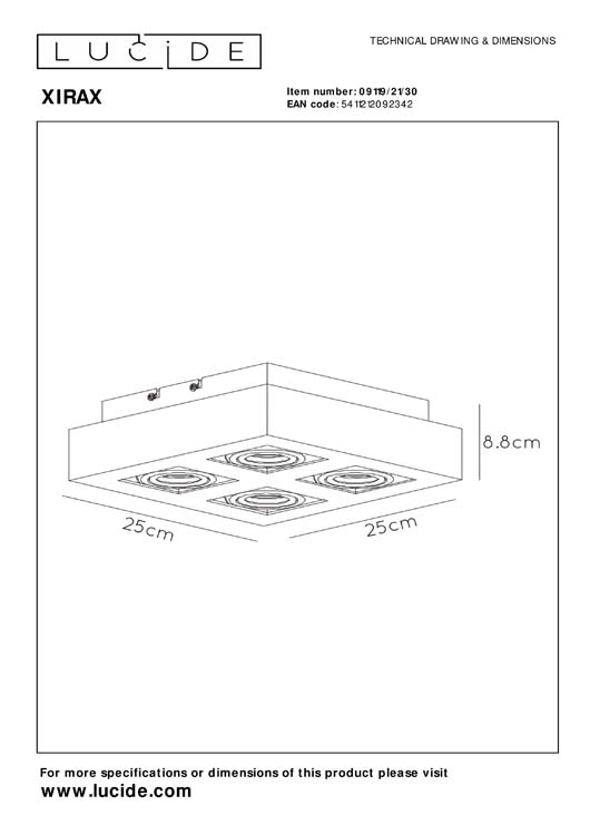 XIRAX - Spot plafond - LED Dim to warm - GU10 - 4x5W 2200K/3000K - Noir