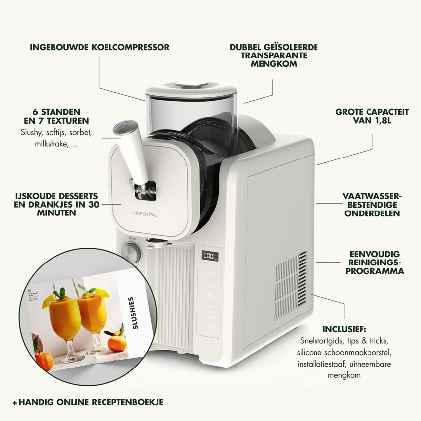 Machine à glace GreenPan Frost auto-réfrigérante crème 1,8L