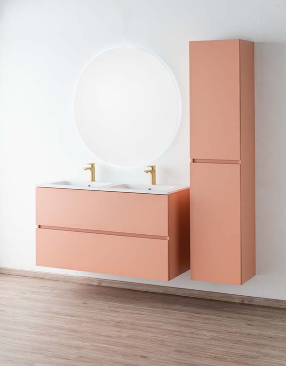 Meuble de salle de bains Puro blush suspendu avec lavabo double blanc mat 120cm