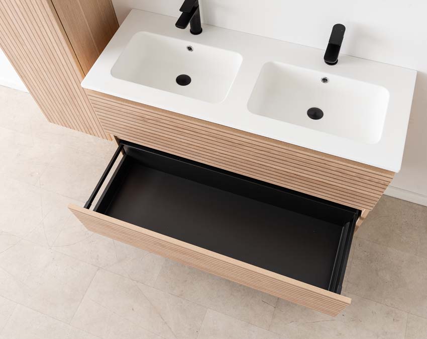 Meuble de salle de bains Dotan line up suspendu avec lavabo double blanc mat 120cm Meuble de salle de bains Dotan line up suspendu avec lavabo double blanc mat 120cm