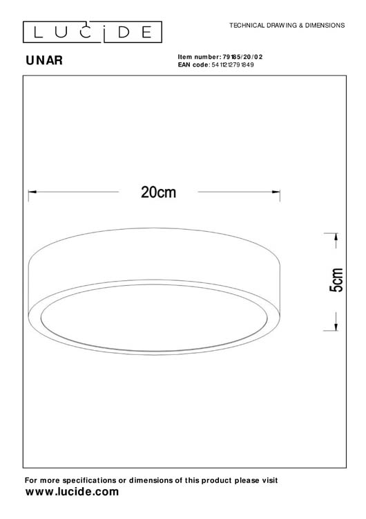 Lucide UNAR - Plafonnier - Ø 20 cm - LED Dim. - 1x12W 2700K - 3 StepDim - Or Mat / Laiton