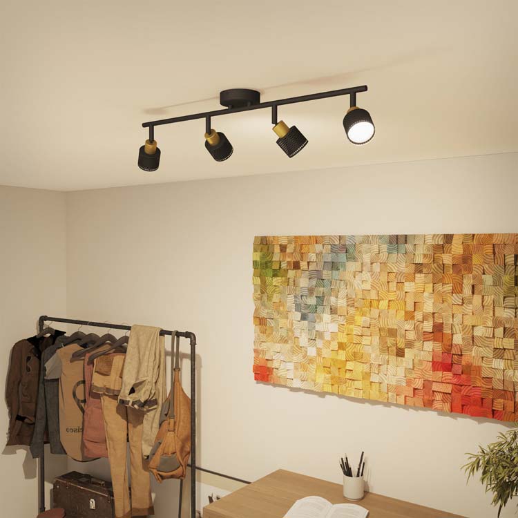 Opbouwspot - Zwart/goud - 69,4x13,4x11,2cm - GU10 - 4x35W