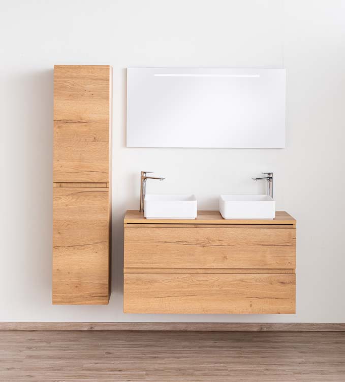 Meuble de salle de bain Daria chêne brun doré 1200 mm tablette en saillie melamine