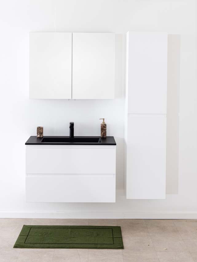 Meuble de salle de bain Tibo blanc avec lavabo simple blanc noir 90cm