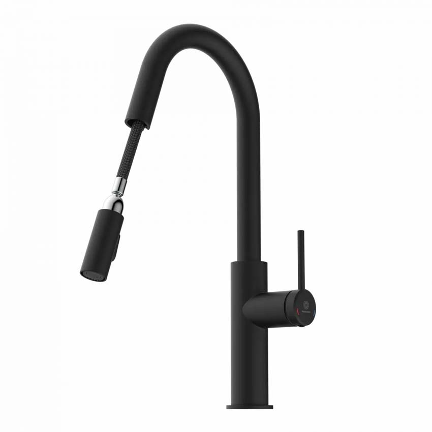 Robinet de cuisine Wasserwerk WK 13 Curve noir mat avec bec extractible