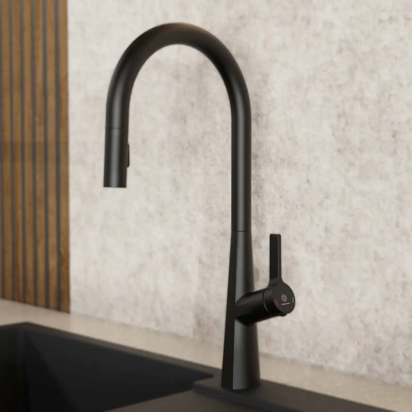 Robinet de cuisine Wasserwerk WK 9 Sphere noir mat avec bec extractible