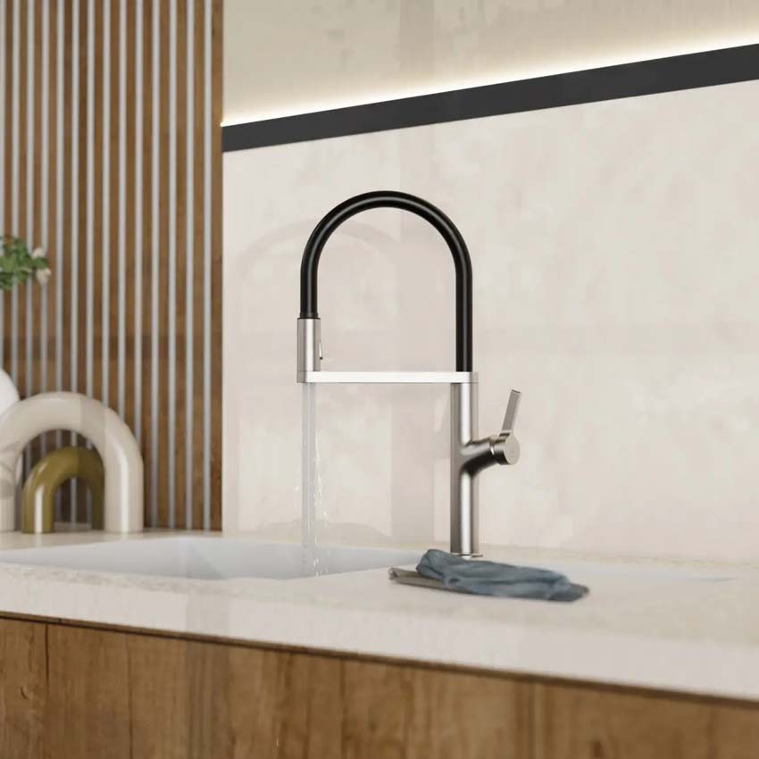 Robinet de cuisine Wasserwerk WK 2 aspect inox avec bec extractible