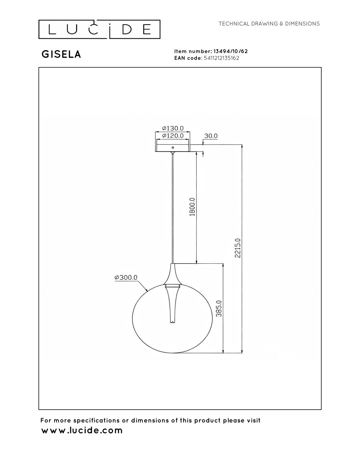 Lucide Premium Gisela - Hanglamp - Ø30cm - LED Dimb. - 1X9,4W 2700K - Amber