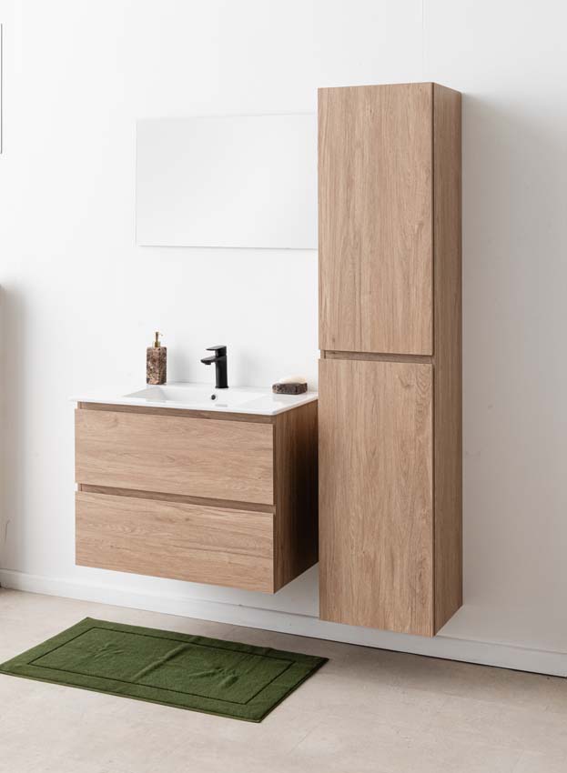 Badkamermeubel Bianca eik hangend met enkele wastafel glanzend wit 80cm Badkamermeubel Bianca eik hangend met enkele wastafel glanzend wit 80cm