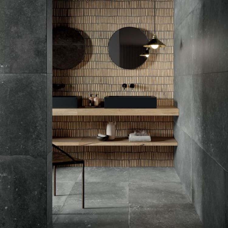 Carrelage de sol et mural Nordik imitation pierre bleue anthracite 60x60cm