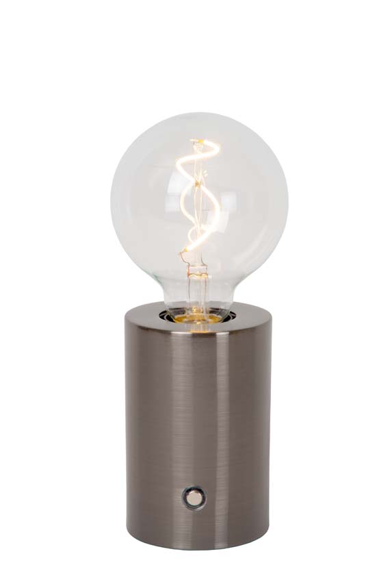 Lucide VIVO - Oplaadbare Tafellamp - Accu/Batterij - Ø 8 cm - LED Dimb. - E27 - 1x1W 2700K - Mat zwart chroom