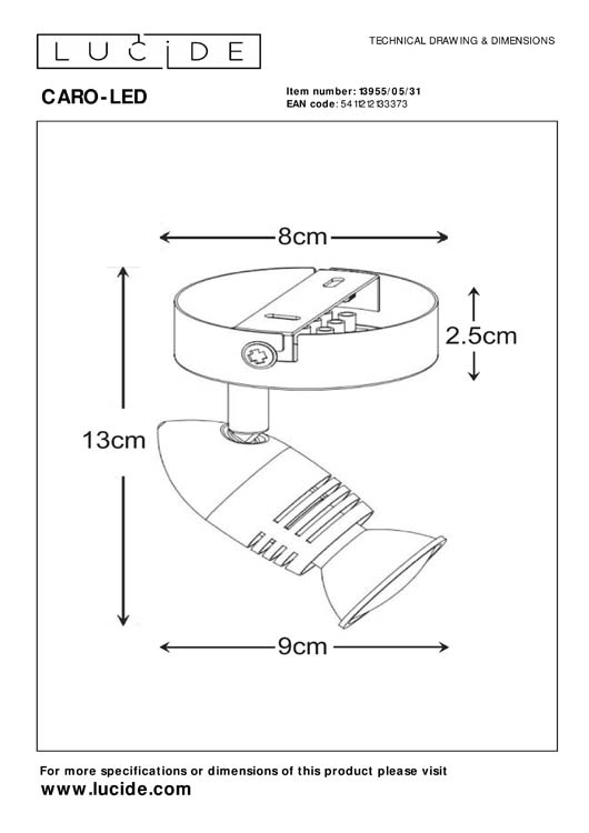 Spot mural - blanc - Ø8,5cm - GU10 - 5W